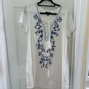 White Tunic with Blue Embroidery